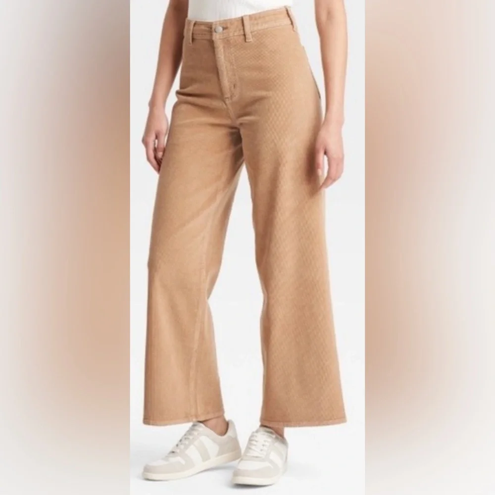 Wide leg corduroy pants. High rise ankle length. 98% cotton. Khaki/ tan 16 NWOT - Picture 4 of 16